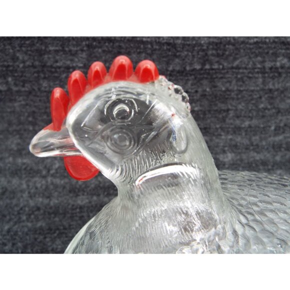 Vintage Indiana Glass 7" Hen on Nest Covered Dish Red Comb - Picture 5 of 12